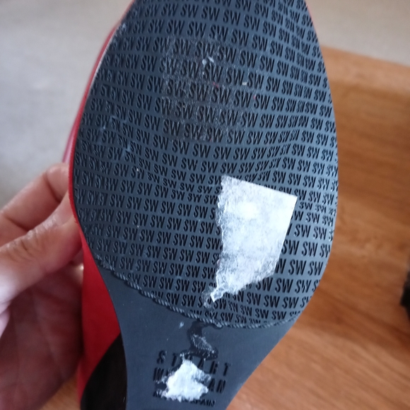 Stuart Weitzman Red Suede Peep Toe Wedge UGA perfect Gameday - Picture 16 of 16